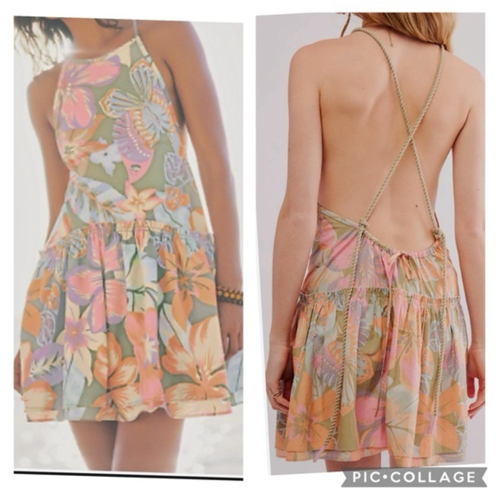 Free People Floral Halter Dress with Open Back
